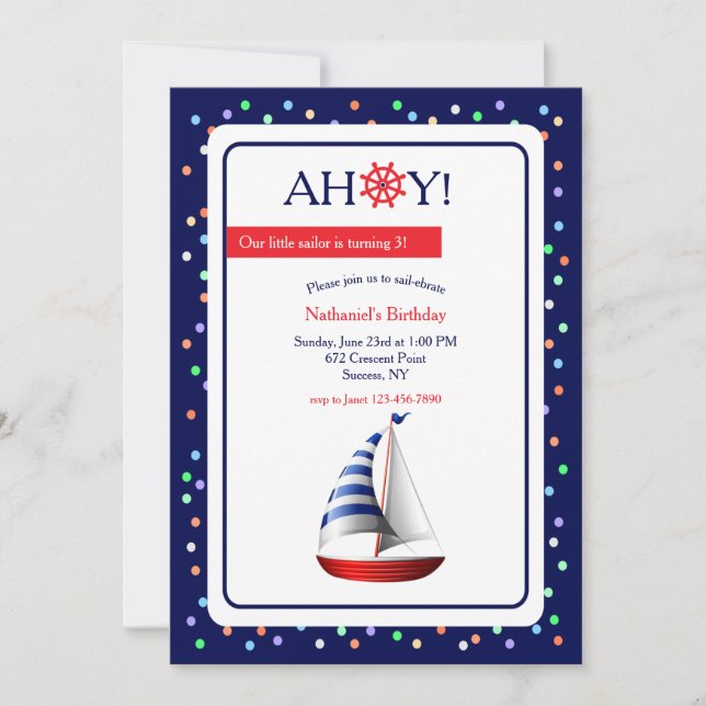 Little Red Sailboat Birthday Party Invitation (Front)