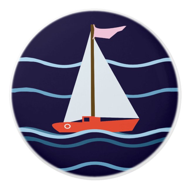 Little red sailboat ceramic knob (Front)