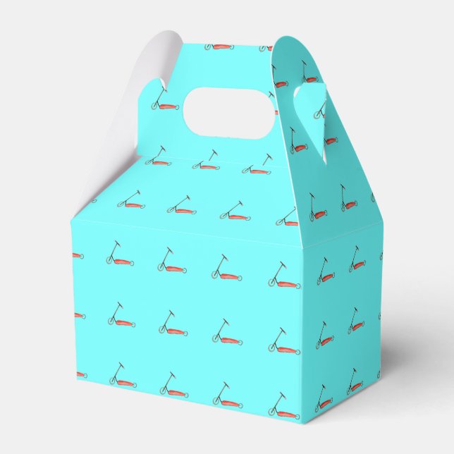 Little Red Scooter on Aqua Child's Birthday Favor Box (Front Side)