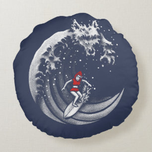 Little Red Surfing Hood Round Pillow