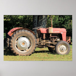 Little Red Tractor With Grey Wheels Poster