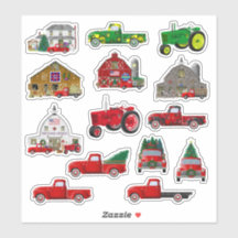 Little Red Truck Christmas Farming Stickers