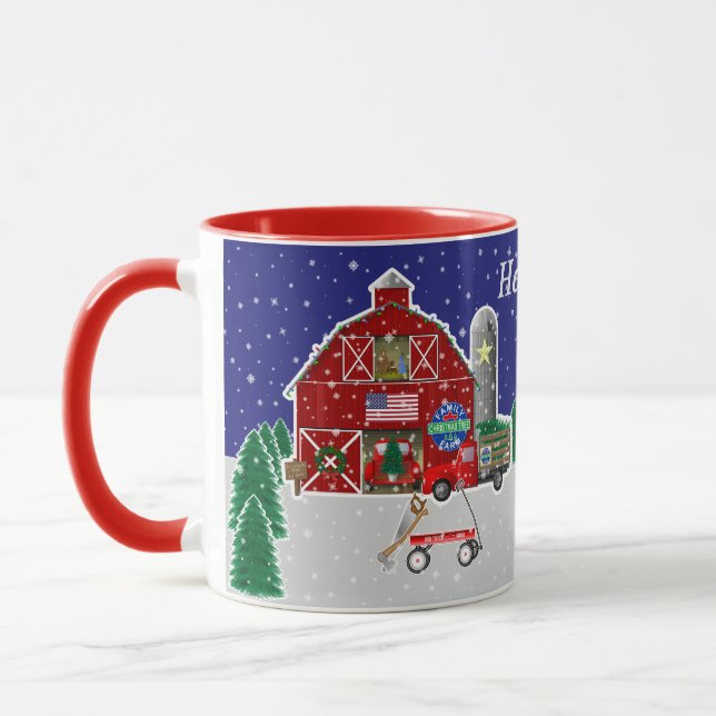 Little Red Truck Christmas Tree Farm and Barn Mug (Left)