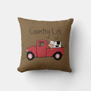 Little Red Truck Country Cow Throw Pillow 16" x16"