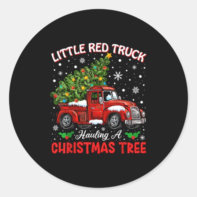 Little Red Truck Hauling A Christmas Tree  Classic Round Sticker (Front)