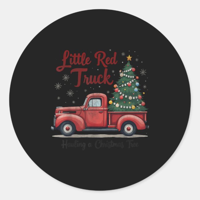 Little Red Truck Hauling A Christmas Tree Family M Classic Round Sticker (Front)
