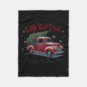 Little Red Truck Hauling A Christmas Tree Family M Fleece Blanket
