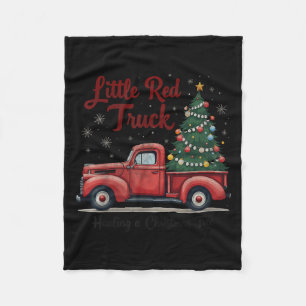 Little Red Truck Hauling A Christmas Tree Family M Fleece Blanket
