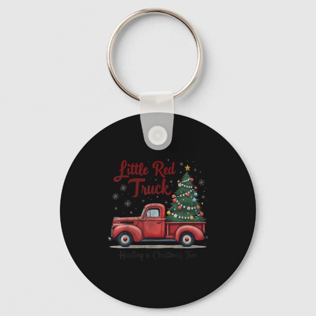Little Red Truck Hauling A Christmas Tree Family M Keychain (Front)