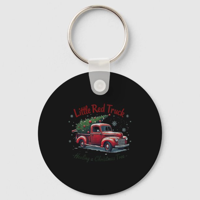 Little Red Truck Hauling A Christmas Tree Family M Keychain (Front)
