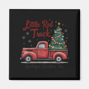 Little Red Truck Hauling A Christmas Tree Family M Magnet