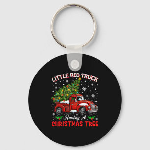 Little Red Truck Hauling A Christmas Tree  Keychain