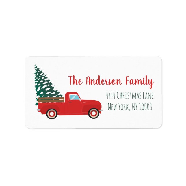 Little Red Truck Snow Covered Christmas Tree Label (Front)