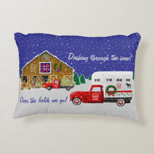 Little Red Truck with Horse Ranch Barn Accent Pillow