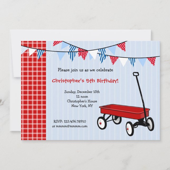 Little Red Wagon Birthday Party Invitations (Front)