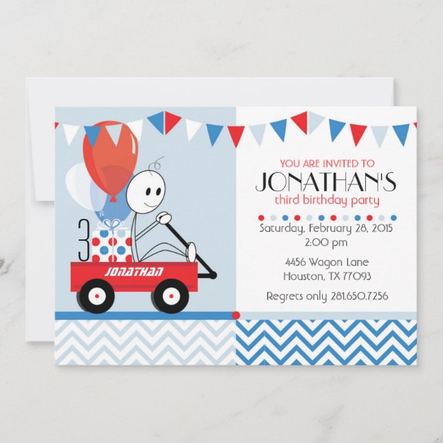 Little Red Wagon Cartoon Party Invitation (Front)