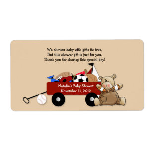 Little Red Wagon Teddy Bear Label Sticker - Large