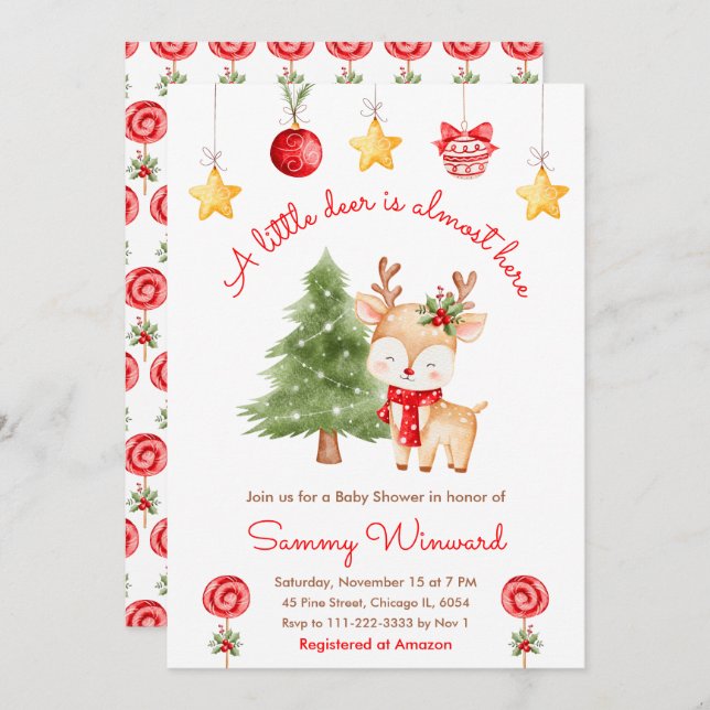 Little Reindeer Christmas Baby Shower Invitation (Front/Back)
