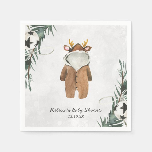 Little Reindeer Christmas Baby Shower Personalized Napkin (Front)