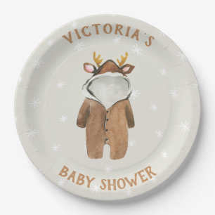 Little Reindeer Christmas Winter Baby Shower Paper Plate