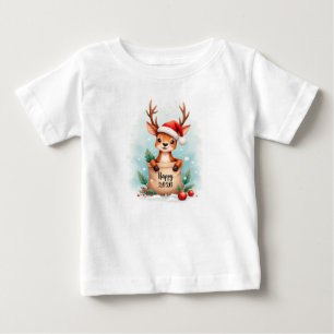 Little reindeer in a Santa hat Happy New Year 2027 Baby T-Shirt