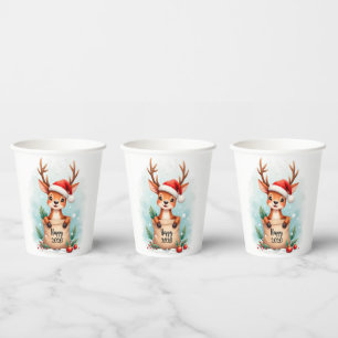 Little reindeer in a Santa hat Paper Cups
