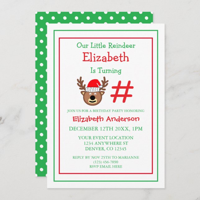 Little Reindeer Kids Birthday Invitation (Front/Back)
