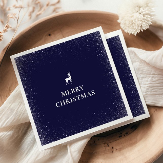 Little Reindeer Simple Snowflakes Christmas navy  Napkin (Creator Uploaded)