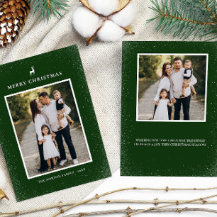 Little Reindeer Simple Snowflakes Custom 2 Photo  Holiday Card