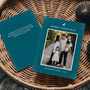 Little Reindeer Simple Snowflakes Custom Photo Holiday Card