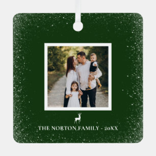Little Reindeer Simple Snowflakes photo green Metal Ornament