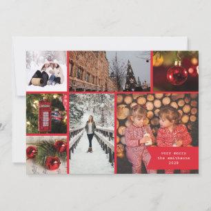 Little Ribbon Multi Photo Christmas Red Plaid Holiday Card