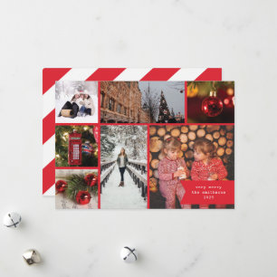 Little Ribbon Multi Photo Christmas Red Stripe Holiday Card