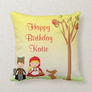 Little Riding Hood Birthday Celebration Throw Pillow