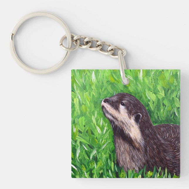 Little River Otter Painting Keychain (Front)