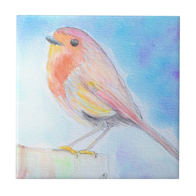 Little Robin Watercolour Painting Tile (Front)