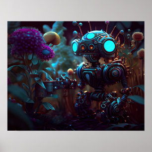 Little Robot in Garden Poster