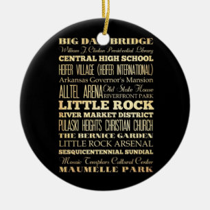 Little Rock City of Arkansas State Typography Art Ceramic Ornament