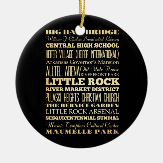Little Rock City of Arkansas State Typography Art Ceramic Ornament (Front)