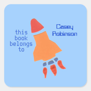 Little rocket personalized bookplates for kids square sticker