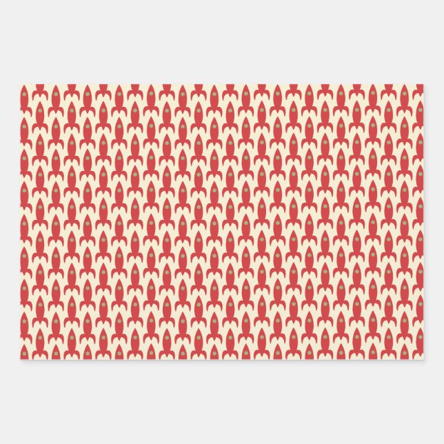 Little Rockets Retro Midcentury Modern Space Age Wrapping Paper Sheet (Front)