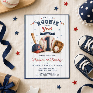 Little Rookie 1st Birthday Baseball Invitation