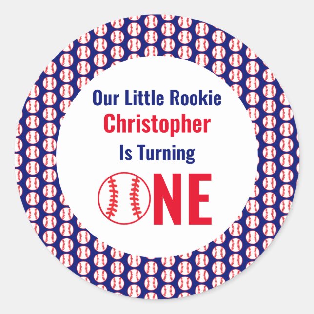 Little Rookie Baseball 1st Birthday Classic Round Sticker (Front)