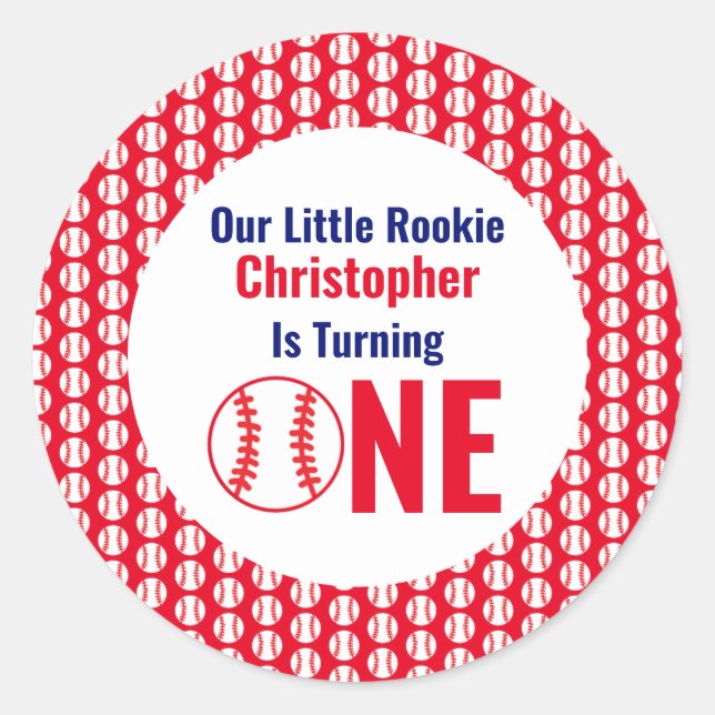 Little Rookie Baseball 1st Birthday Classic Round Sticker (Front)