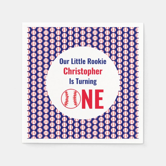 Little Rookie Baseball 1st Birthday Napkin (Front)