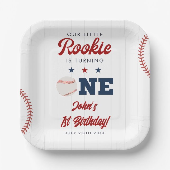 Little Rookie Baseball 1st Birthday Paper Plate (Front)