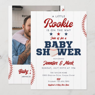 Little Rookie Baseball Photo Baby Shower Invitation