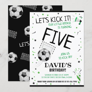 Little Rookie Let's Kick It Black Soccer Birthday Invitation