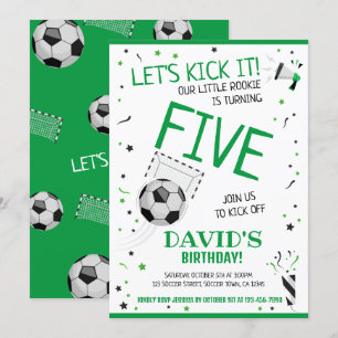 Little Rookie Let's Kick It Green Soccer Birthday Invitation