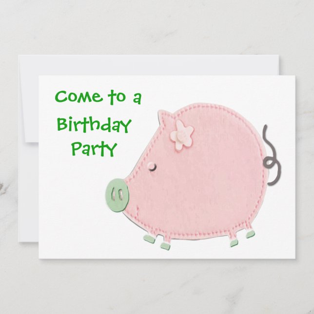 Little Round Pink Piggy Birthday Party Invitation (Front)